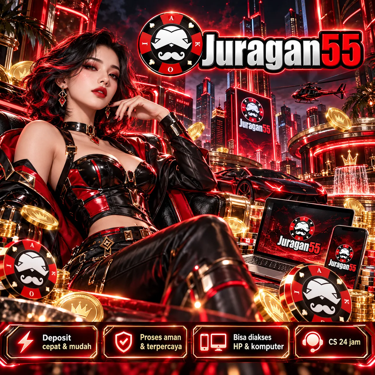 Banner JURAGAN55 MANTAP bertema game digital pada halaman beranda